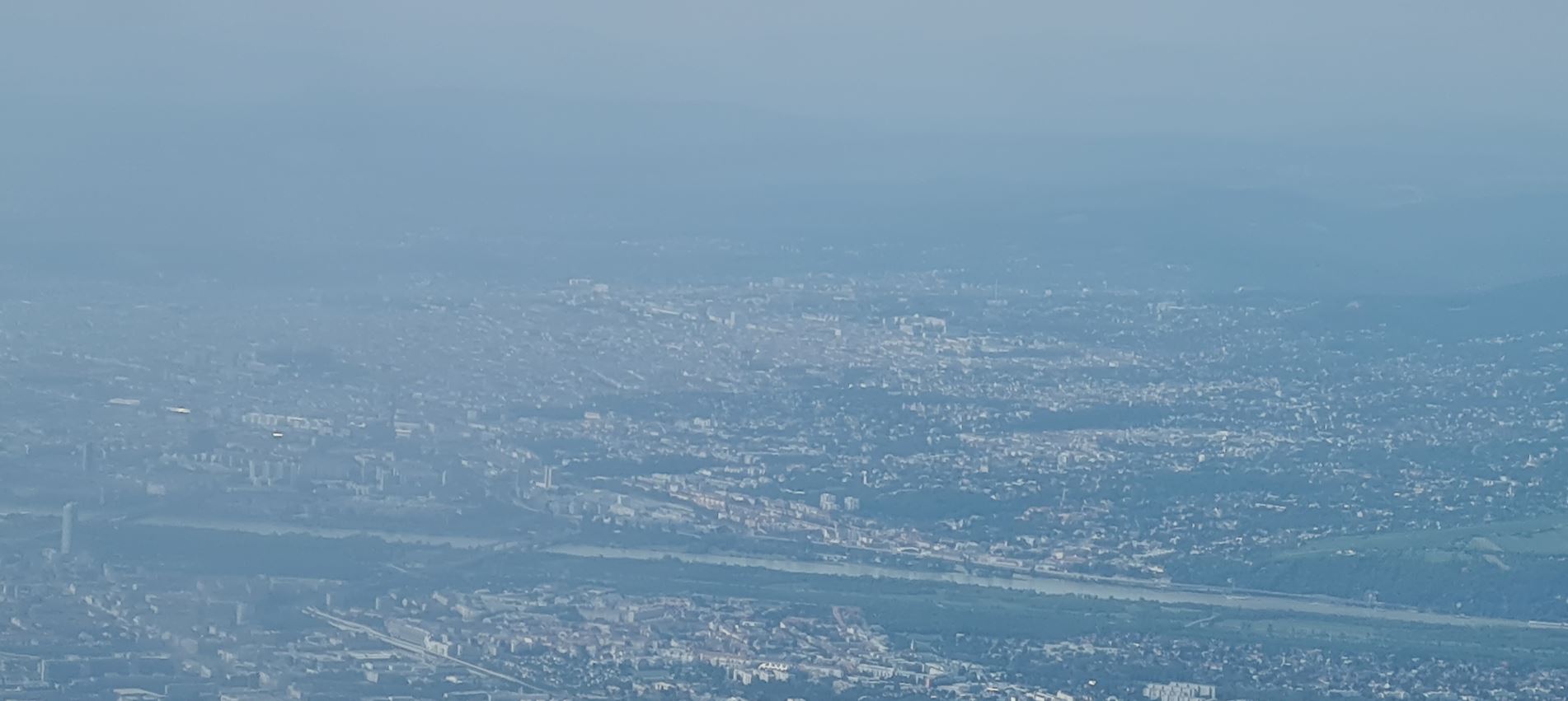 Landing in Vienna, with the Danube in the front