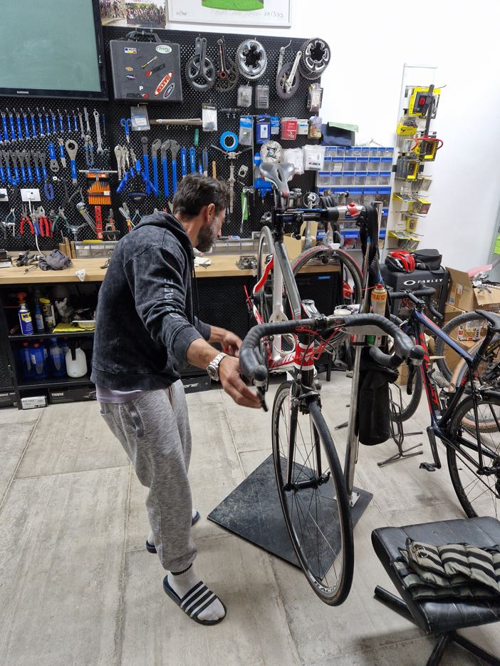 My (otherwise very expensive) rental bike being prepared