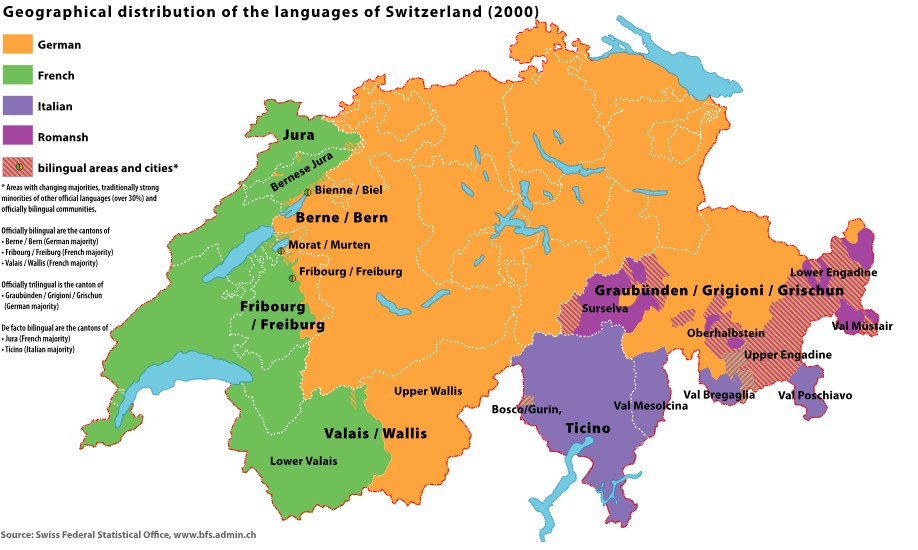 Just take a look at this map - I had arrived in the French part of Switzerland and felt a positive change in the attitude of the inhabitants