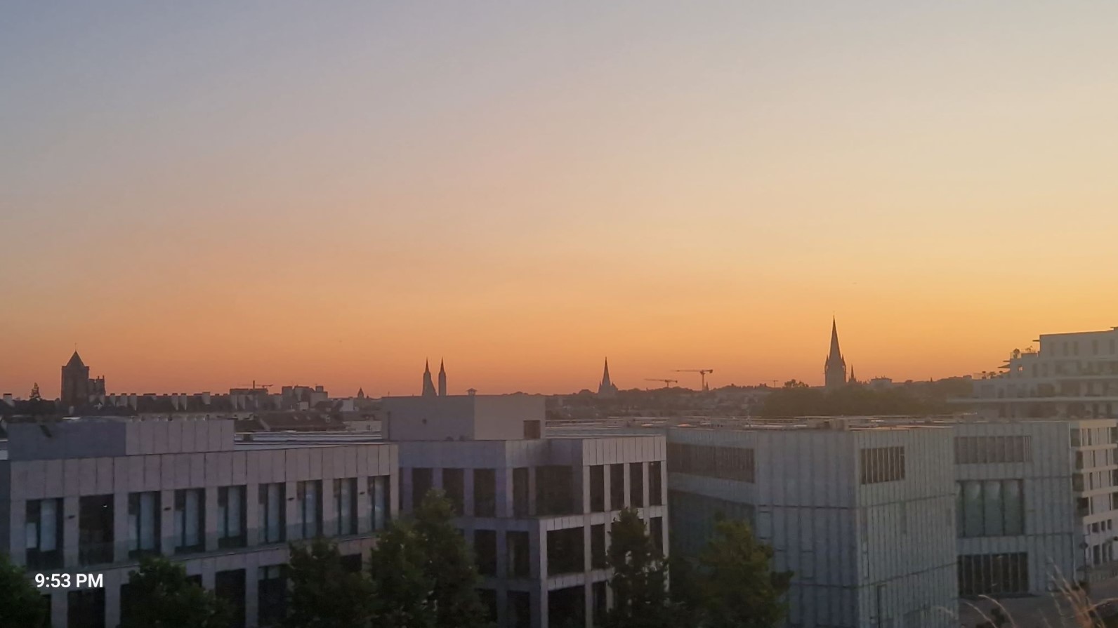 Towers of Caen int he sunset (it is 10 pm!)